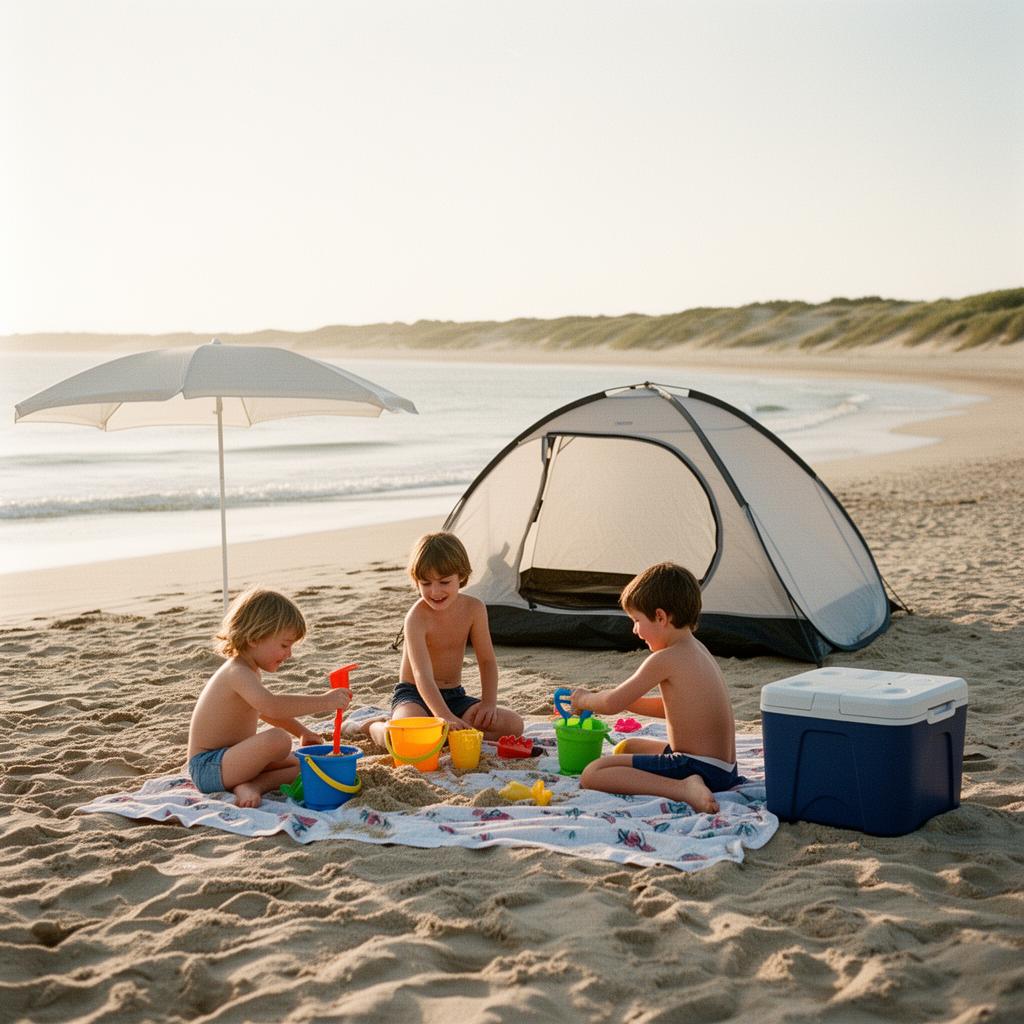 Malle Famille en situation sur la plage du Médoc